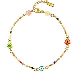 Stainless steel anklets millefiori flower Gold-Multicolour