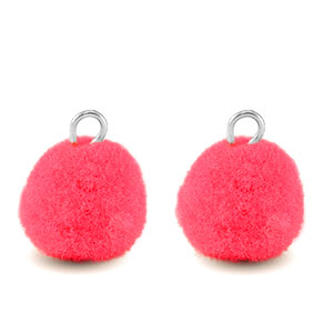 Pompom charms with loop 10mm Silver-Hot Pink