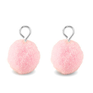 Pompom charms with loop 10mm Silver-Light Pink