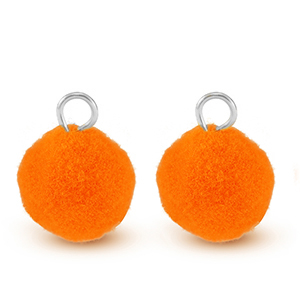 Pompom charms with loop 10mm Silver-Neon Orange