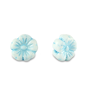 Czech Beads Flower 7mm Light Blue Metallic-White