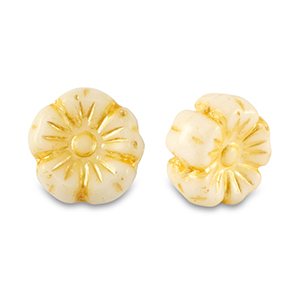 Czech Beads Flower 9mm Lemon Yellow-White