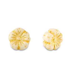 Czech Beads Flower 7mm Lemon Yellow-White