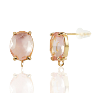 Crystal Glass earrings / earpins with loop oval Peach-Gold