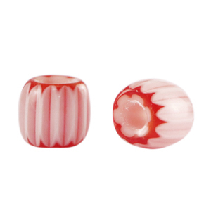 Millefiori beads tube White-Red