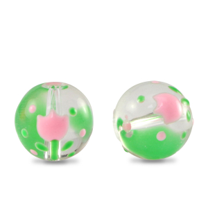 Hand-painted glass beads flower Transparent-Pink Green