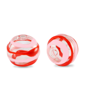 Hand-painted glass beads 14mm Transparent-Red Pink