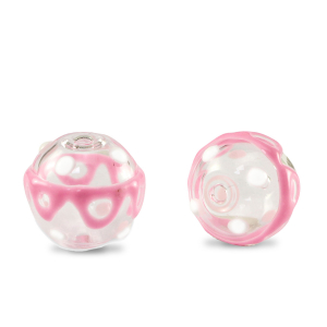 Hand-painted glass beads 14mm Transparent-Pink White