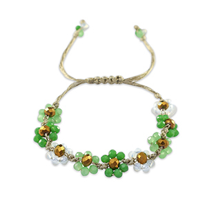 Top faceted bracelet flower Multicolour Green-Transparent White