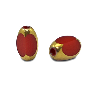 Oval glass beads Red-Gold