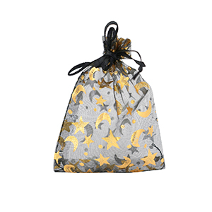 Jewellery Organza Bag 7x9cm moon and star Black-Gold