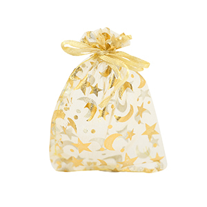 Jewellery Organza Bag 7x9cm moon and star Golden Yellow-Gold
