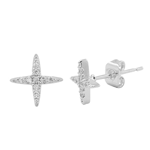 Brass TQ metal earrings / earpins cubic zirconia star Silver
