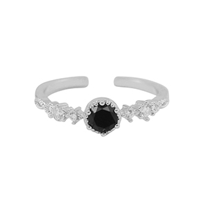 Brass TQ metal ring cubic zirconia Silver-Crystal Black