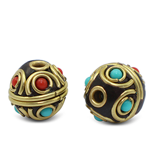 Bohemian beads Turquoise-Red Antique Gold