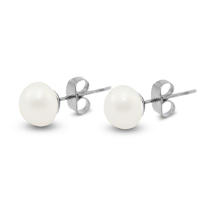 Stainless steel earrings / earpins pearl 8mm Silver-Pearl White