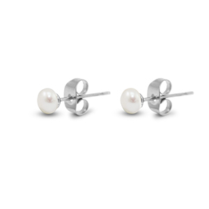 Stainless steel earrings / earpins pearl 5mm Silver-Pearl White