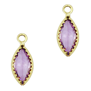 Crystal glass charms oval Purple-Gold