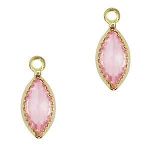 Crystal glass charms oval Pink-gold