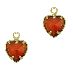 Crystal glass charms heart Red-Gold