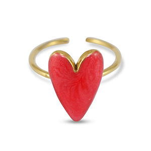 Stainless steel rings enamel heart Pearl Red-Gold