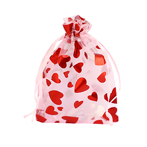 Jewellery Organza Bag 9x12cm heart Light pink-red