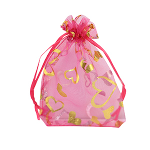 Jewellery Organza Bag 9x12cm heart Pink-gold
