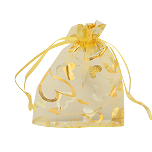Jewellery Organza Bag 9x12cm heart Yellow-gold