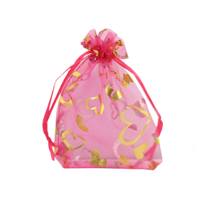 Jewellery Organza Bag 7x9cm heart Pink-gold