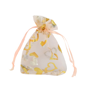 Jewellery Organza Bag 7x9cm heart Peach-gold