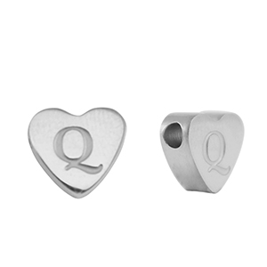 Stainless steel beads heart letter Q Silver