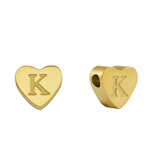 Stainless steel beads heart letter K Gold