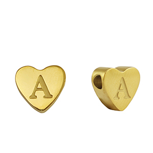 Stainless steel beads heart letter A Gold