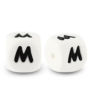 Letter beads silicone M White-black