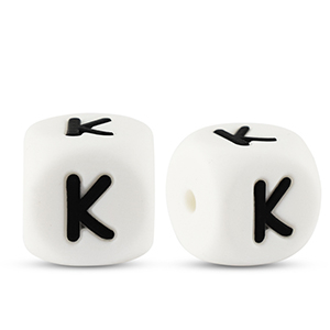 Letter beads silicone K White-black