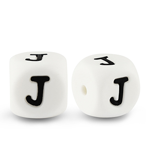 Letter beads silicone J White-black