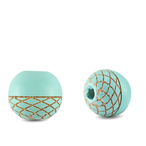 Wooden beads round 10mm pattern Turquoise