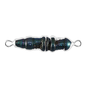 Freshwater pearls connector tooth Silver-Dark Peacock Blue