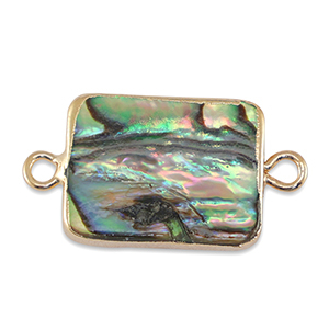 Freshwater pearls connector rectangle Gold-Ocean Green