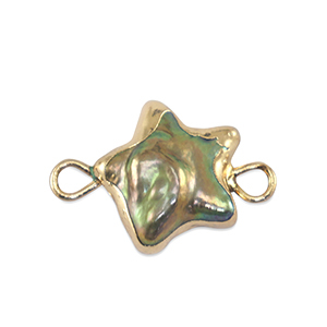 BQ Freshwater pearls connector star Gold-Ocean Green