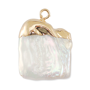 Freshwater pearls charm square Gold-Natural White