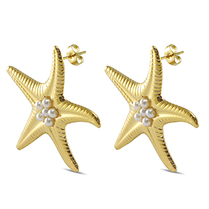 Stainless steel earrings / earpins starfish imitation pearls Gold