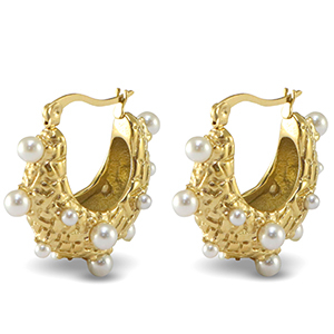 Stainless steel earrings / earpins imitation pearls Gold