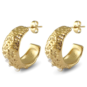 Stainless steel earrings / earpins imitation pearls Gold