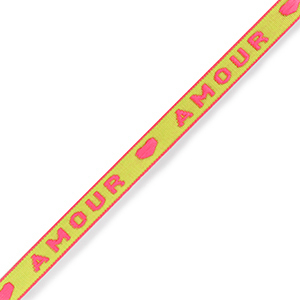 Ribbon text "amour" Neon Green-Pink