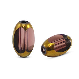 Oval glass beads Aubergine Purple Transparent-Gold