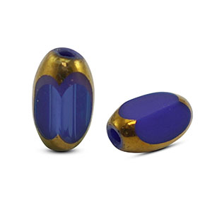 Oval glass beads Royal Blue-Gold