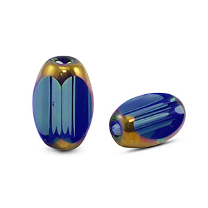 Oval glass beads Royal Blue Transparent-Gold