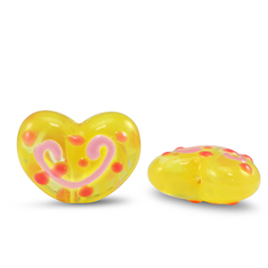 Acrylic beads heart Yellow-pink