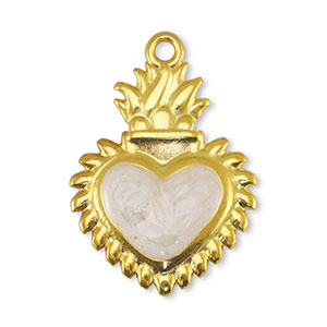 DQ European metal charms heart Pearl White-Gold (nickel free)